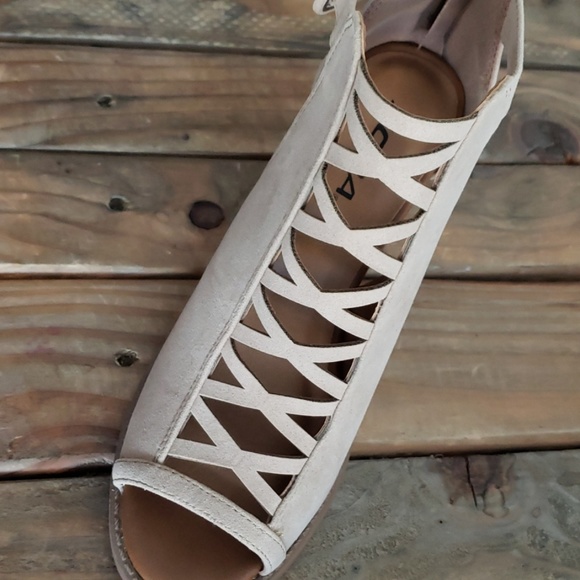 New Soda criss cross Peep toe Booties wood - Picture 3 of 7